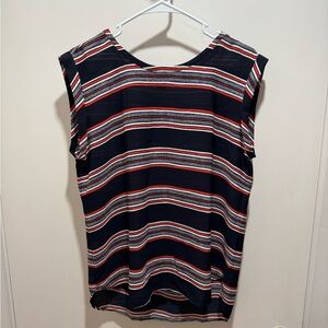 Ann Taylor Striped Sleeveless Top - Navy, Orange , and White